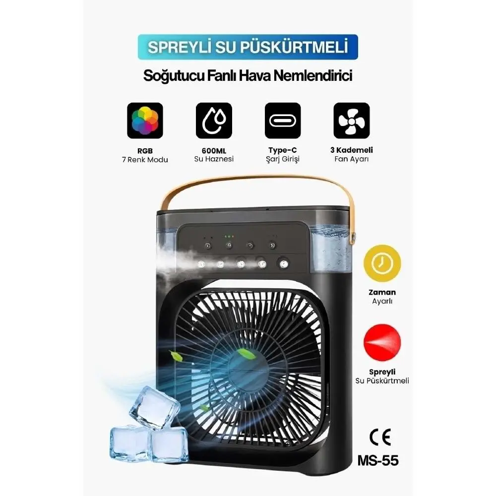 Concord MS-55s Siyah Hava Nemlendirici RGB Işıklı Soğutucu Fan