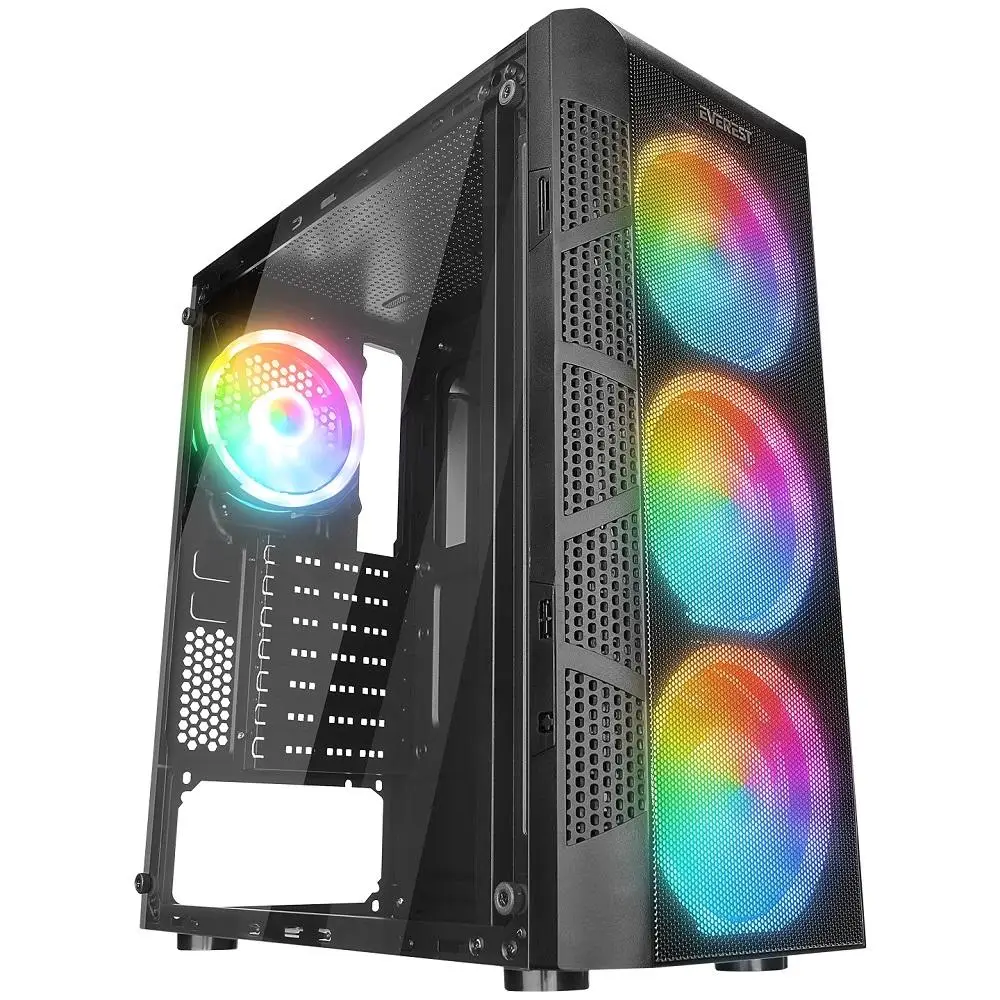 Everest CREST V1 Mesh Temperli Camlı 4x12cm Auto RGB Fan ATX Mid-T Gaming Oyuncu Kasası- Powersız