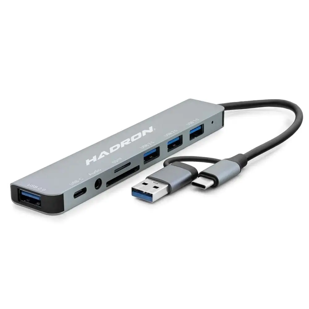 Hadron HDX7828 USB Type-C 3.0 Combo Hub AUX Kart Okuyucu 8 Port 5 Gbps Gri