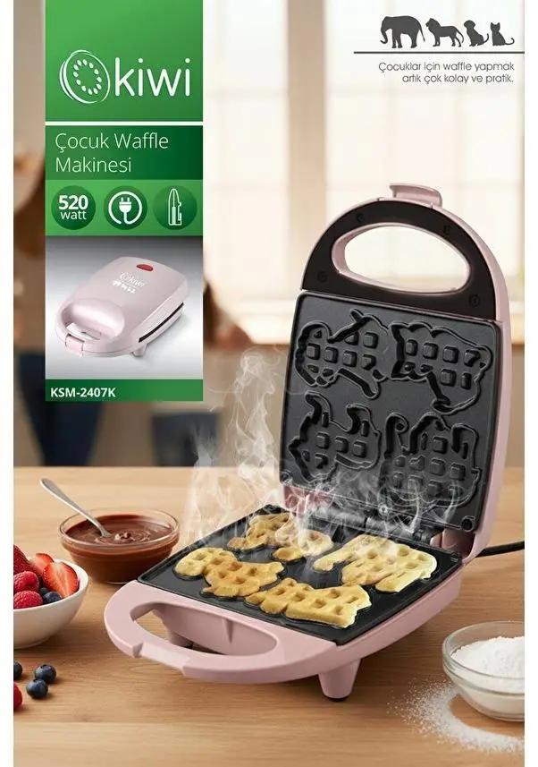 Kiwi Çocuk Waffle Makinesi KSM-2407K Pembe