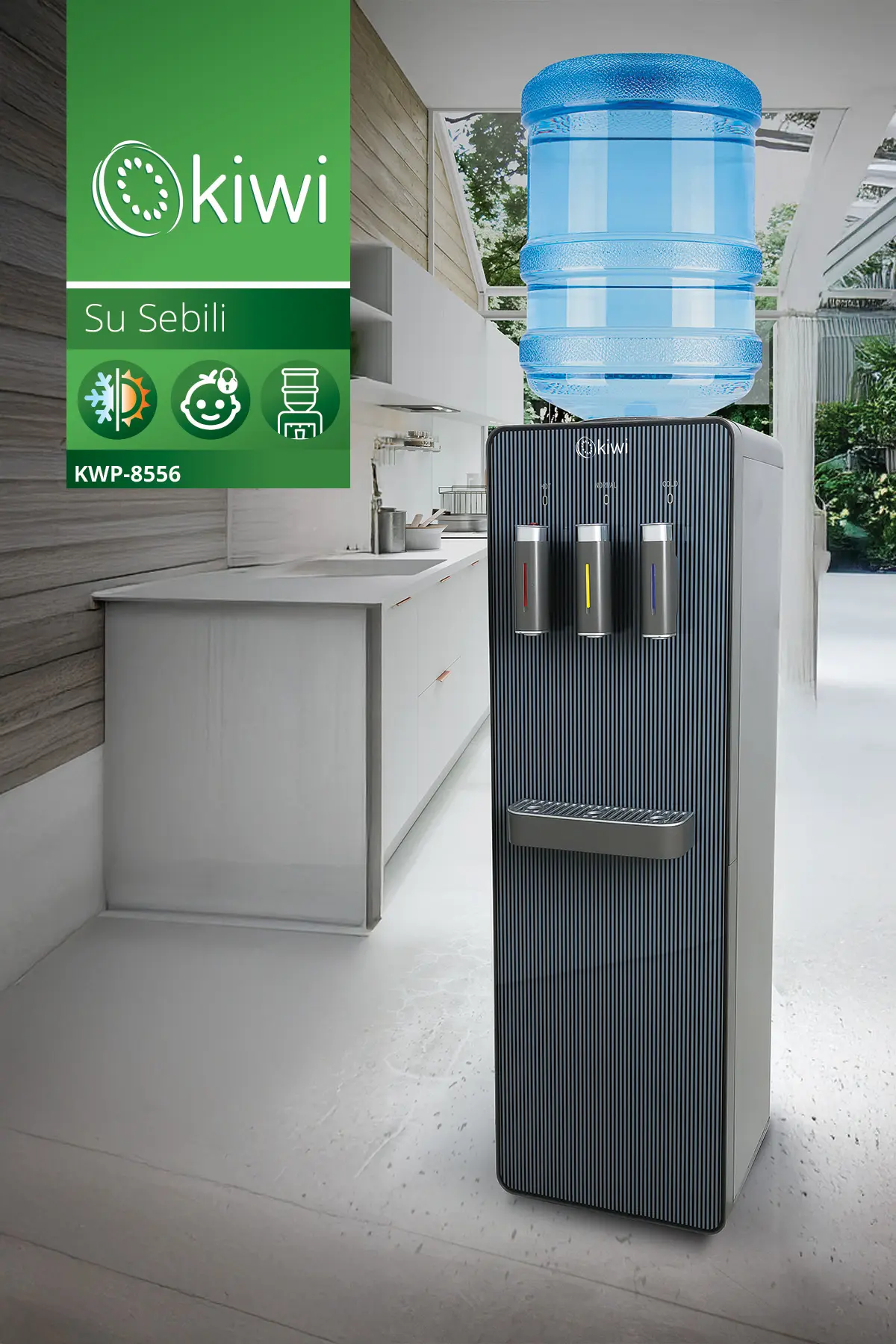 Kiwi KWP-8556 3 Musluklu Su Sebili Siyah-Beyaz