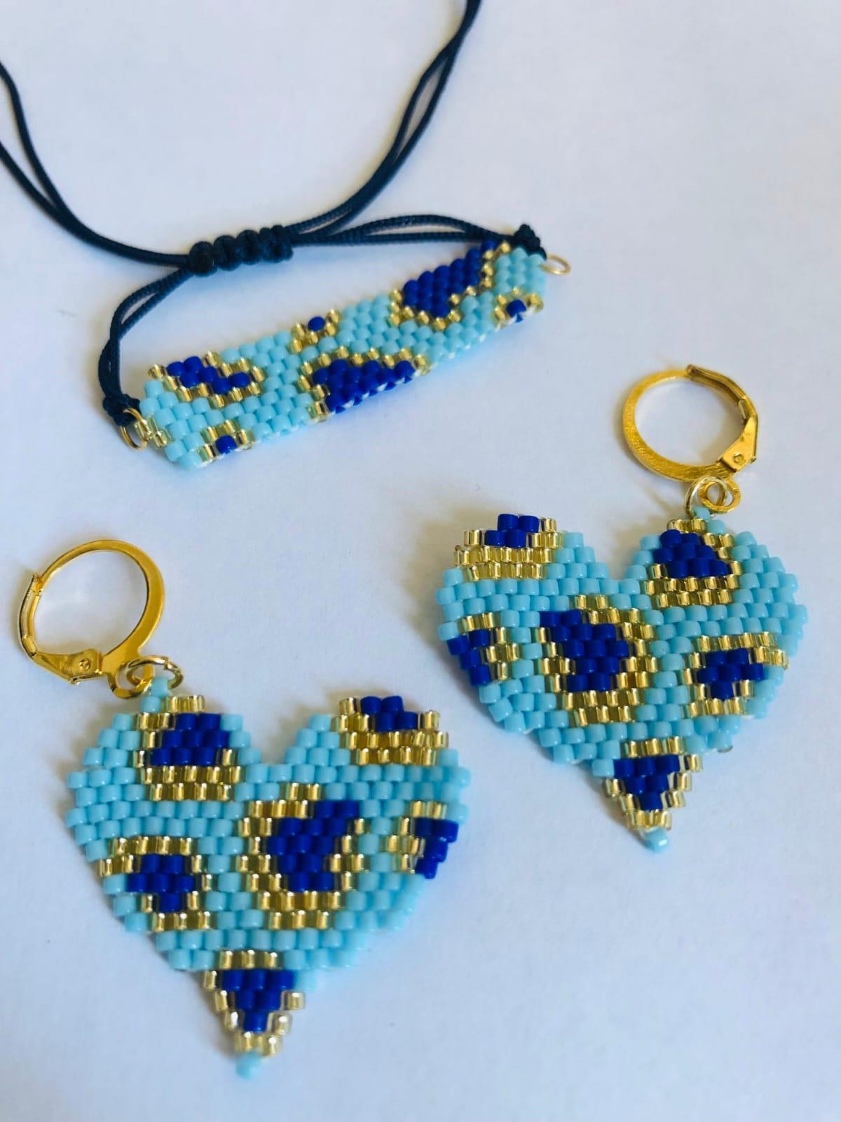 Melike Miyuki Bileklik ve Küpe Seti/Leo Kalp/Mavi Melike Miyuki Bileklik ve Küpe Seti/Leo Kalp/Mavi