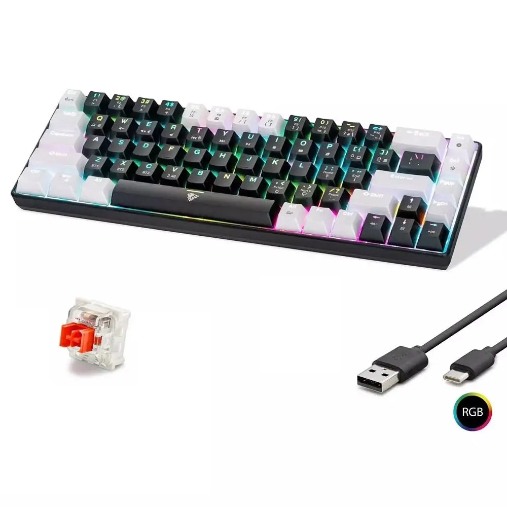 Mofan MF1703B Gaming Mekanik Klavye TRI Mod RGB Red Switch - Siyah Beyaz