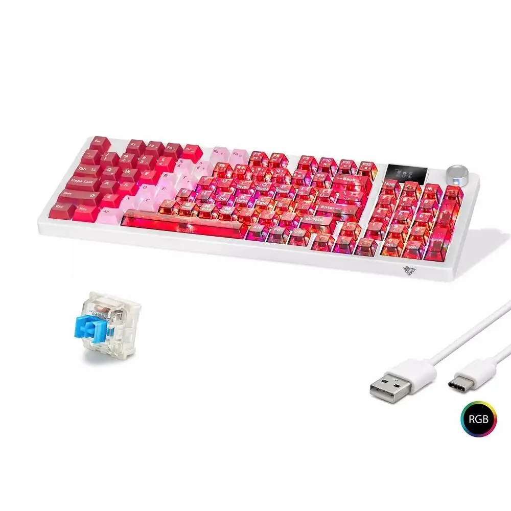 Mofan MF1705R Kablosuz Mekanik Gaming Klavye RGB Blue Switch 95 Tuş - Kırmızı Beyaz