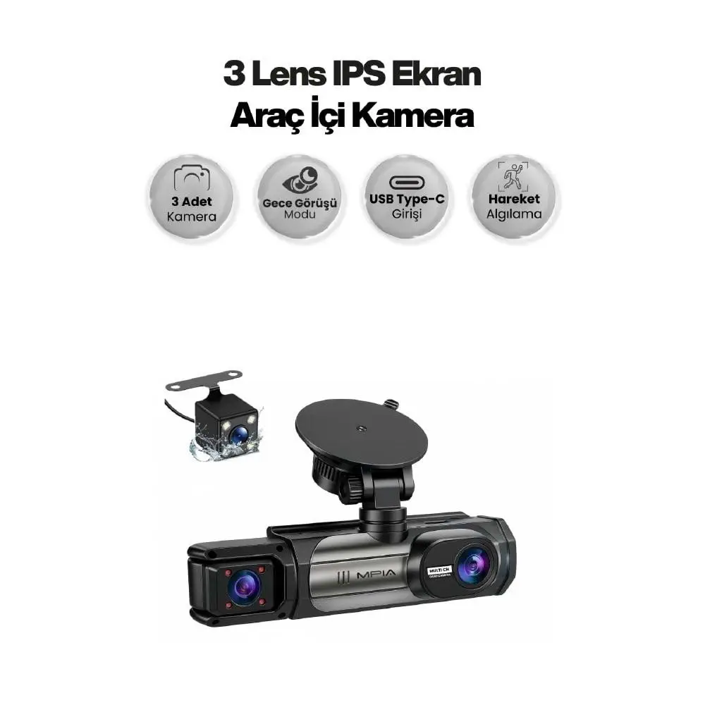 Mpia CC-41 3.16" IPS Ekran 5.0 MP / 30 FPS 170° Geniş Açılı Lens Araç Kamerası